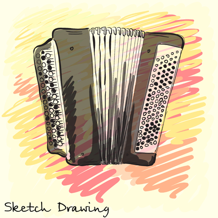 Musical instrument. Classical bayan accordion. Corporate identity sketch. Vector illustrationのイラスト素材