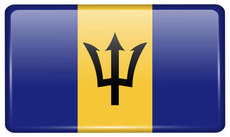 Flags of Barbados in the form of a magnet on refrigerator with reflections light. Vector illustrationのイラスト素材