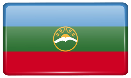 Flags of KarachayCherkessia in the form of a magnet on refrigerator with reflections light. Vector illustrationのイラスト素材