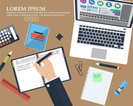 Desktop business man with place for your text. Flat background. Vector illustrationのイラスト素材