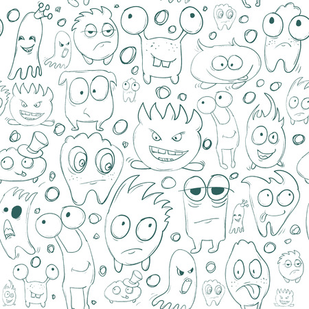 Seamless background contour funny monsters for Halloween holiday or for your design. It can be used for childrens books with fairy tales. Vector illustrationのイラスト素材
