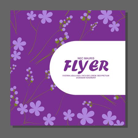 Violet flowers on a flyer. Can be used as greeting cards or wedding invitation. Vector illustrationのイラスト素材