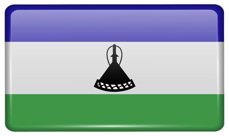 Flags of Lesothe in the form of a magnet on refrigerator with reflections light. Vector illustrationのイラスト素材