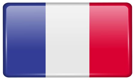 Flags of Frence in the form of a magnet on refrigerator with reflections light. Vector illustrationのイラスト素材