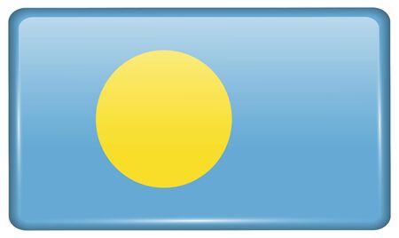 Flags of Palau in the form of a magnet on refrigerator with reflections light. Vector illustrationのイラスト素材