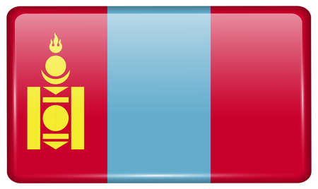 Flags of Mongolia in the form of a magnet on refrigerator with reflections light. Vector illustrationのイラスト素材