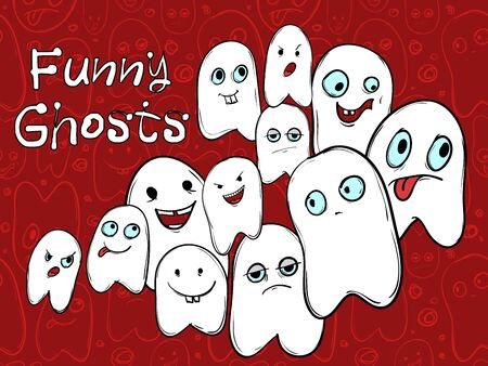 Company amusing ghosts with different emotions. Halloween. Vector illustrationのイラスト素材