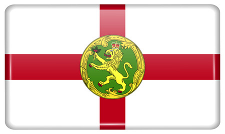 Flags of Alderney in the form of a magnet on refrigerator with reflections light. Vector illustrationのイラスト素材