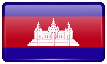 Flags of Cambodia in the form of a magnet on refrigerator with reflections light. Vector illustrationのイラスト素材