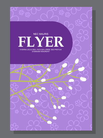 Violet flowers on a flyer. Can be used as greeting cards or wedding invitation. Vector illustrationのイラスト素材