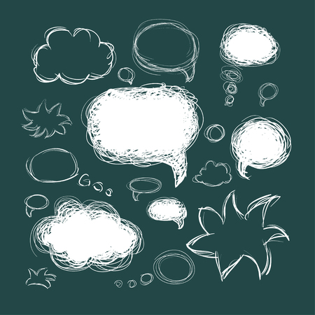 Set of scribble speech bubbles on a green background. Vector illustrationのイラスト素材