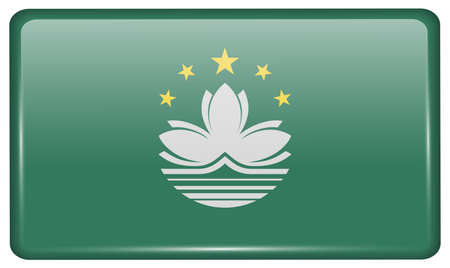 Flags of Macau in the form of a magnet on refrigerator with reflections light. Vector illustrationのイラスト素材