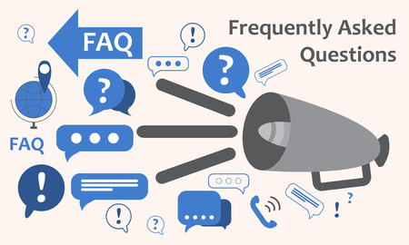 Speaker with a lot of questions and exclamation marks. Information exchange theme icon, collect and analyze info. Question and answer. FAQ. Vector illustrationのイラスト素材