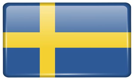 Flags of Sweden in the form of a magnet on refrigerator with reflections light. Vector illustrationのイラスト素材