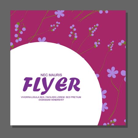 Violet flowers on a flyer. Can be used as greeting cards or wedding invitation. Vector illustrationのイラスト素材