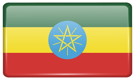 Flags of Ethiopia in the form of a magnet on refrigerator with reflections light. Vector illustrationのイラスト素材