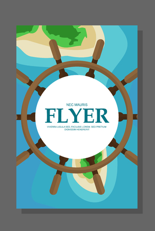 Flyer in flat style with a map of the island to travel and vacation on a yacht. Vector illustrationのイラスト素材