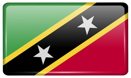 Flags of Saint Kitts and Nevis in the form of a magnet on refrigerator with reflections light. Vector illustrationのイラスト素材