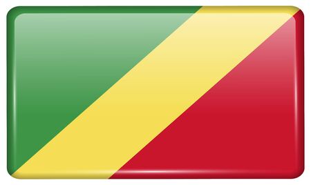 Flags of Congo Republic in the form of a magnet on refrigerator with reflections light. Vector illustrationのイラスト素材