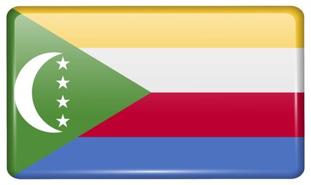 Flags of Comoros in the form of a magnet on refrigerator with reflections light. Vector illustrationのイラスト素材