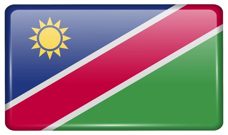 Flags of Namibia in the form of a magnet on refrigerator with reflections light. Vector illustrationのイラスト素材