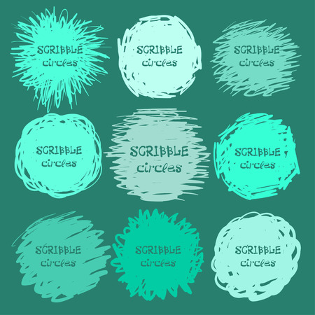 Collection of green hand-drawn scribble circles for your design. Vector illustrationのイラスト素材