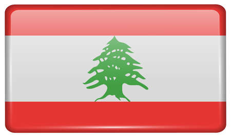 Flags of Lebanon in the form of a magnet on refrigerator with reflections light. Vector illustrationのイラスト素材