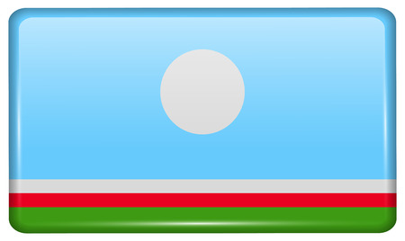 Flags of Sakha Republic in the form of a magnet on refrigerator with reflections light. Vector illustrationのイラスト素材