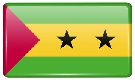 Flags of Sao Tome and Principe in the form of a magnet on refrigerator with reflections light. Vector illustrationのイラスト素材