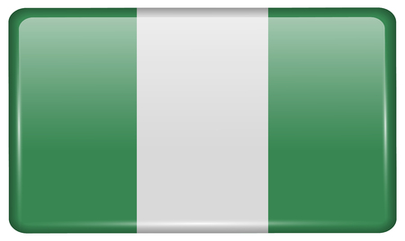 Flags of Nigeria in the form of a magnet on refrigerator with reflections light. Vector illustrationのイラスト素材