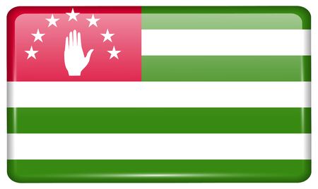 Flags of Abkhazia in the form of a magnet on refrigerator with reflections light. Vector illustrationのイラスト素材