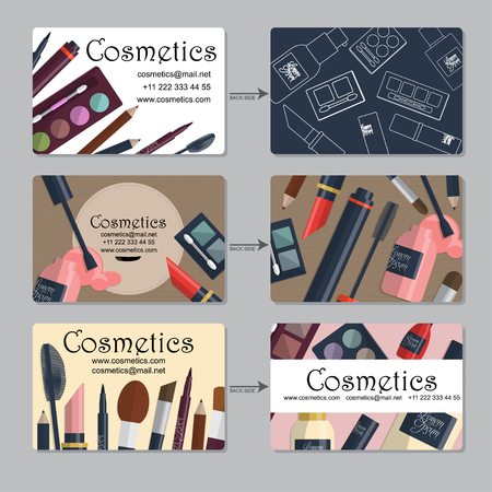 Makeup artist business card. Set of cosmetics for your design. Vector illustrationのイラスト素材