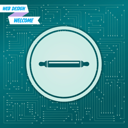 Roller, flour icon on a green background, with arrows in different directions. It appears on the electronic board. Vector illustrationのイラスト素材