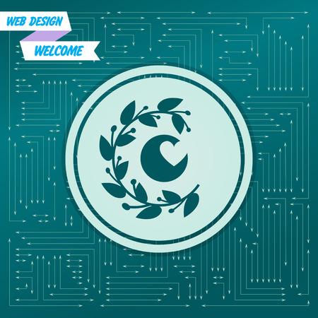 Abstract Heart ornament, Floral Pattern, Symbol of Love, Valentines Day Card icon on a green background, with arrows in different directions. It appears on the electronic board. Vector illustrationのイラスト素材