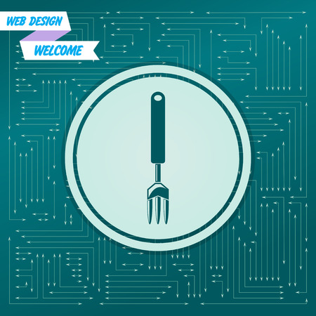 fork icon on a green background, with arrows in different directions. It appears on the electronic board. Vector illustrationのイラスト素材