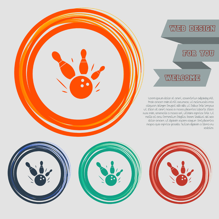 bowling game round ball icon on the red, blue, green, orange buttons for your website and design with space text. Vector illustrationのイラスト素材