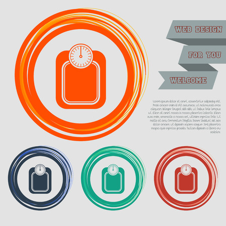 bathroom scales weighing calorie kilos kilogram icon on the red, blue, green, orange buttons for your website and design with space text. Vector illustrationのイラスト素材