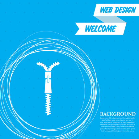 Zip icon on a blue background with abstract circles around and place for your text. Vector illustration.のイラスト素材