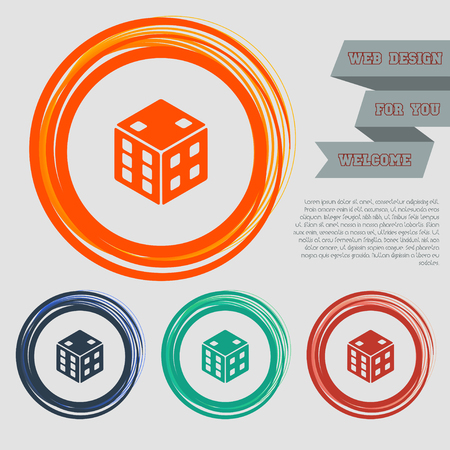 game cube icon on the red, blue, green, orange buttons for your website and design with space text. Vector illustrationのイラスト素材
