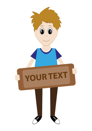 cartoon boy holding a sign for your text. illustrationの写真素材