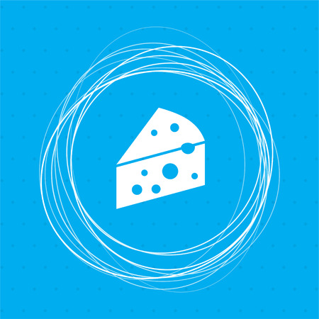 Cheese icon on a blue background with abstract circles around and place for your text. illustrationの写真素材