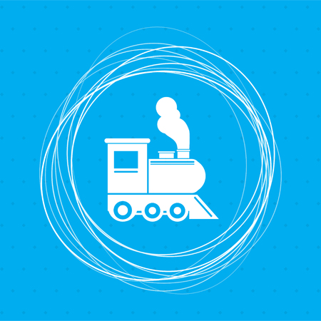 Train old classic steam engine locomotive icon on a blue background with abstract circles around and place for your text. illustrationの写真素材