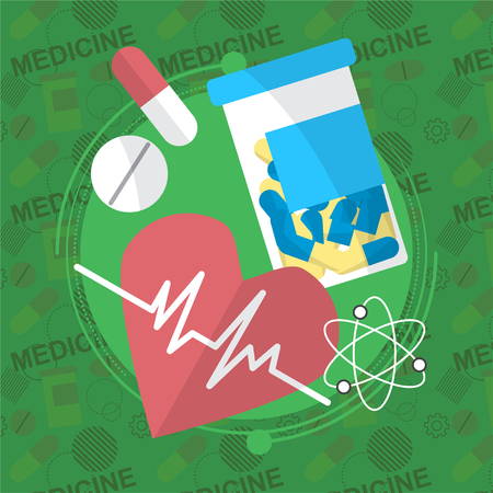 Medicine flat icons set. Pills box, tablets, pill, blister vitamins liquid medicine. illustrationの写真素材