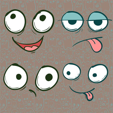 Flyers with Funny faces, cartoon-style on background. It can be used as invitation or card. illustrationの写真素材