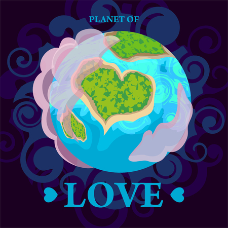 Planet earth is a view from space and earth is in the form of a heart. illustrationの写真素材