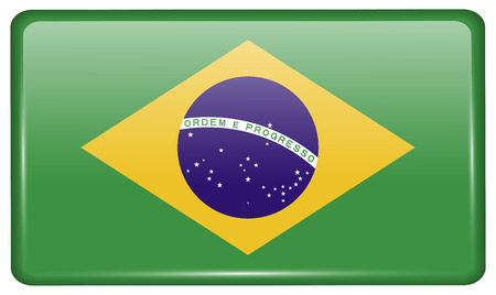 Flags of Brazil in the form of a magnet on refrigerator with reflections light. illustrationの写真素材