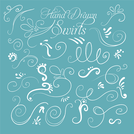 Set of decorative swirls hand-drawn on a turquoise background for your design. illustrationの写真素材