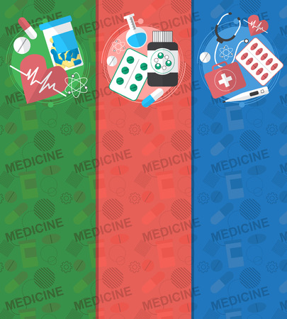 Three medical vertical banners with medical icons in flat style. illustrationの写真素材