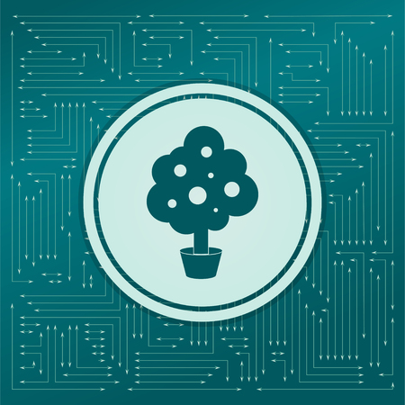 tree Icon on a green background, with arrows in different directions. It appears on the electronic board. illustrationの写真素材