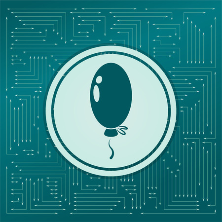 balloon Icon on a green background, with arrows in different directions. It appears on the electronic board. illustrationの写真素材
